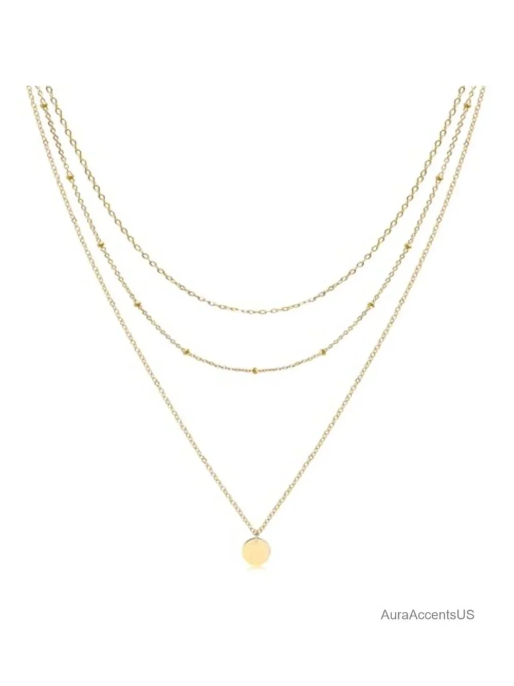Layered Gold Plated Choker Necklace Set with Coin Tube Star Pearl Pendants